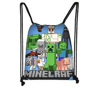 Nhemeylp Game Theme Drawstring Bags, Waterproof Swim PE Bag for Boys & Girls, Personalised Large Sports String Backpack for School Travel Swimming Holidays Climbing Hiking, Mincraft (A)