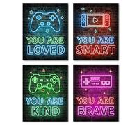 Nhemeylp Gaming Posters Set of 4, Neon Gaming Wallpaper Canvas Painting Prints for Boys Room, Unframed Gamer Wall Art for Kids Bedroom Home Decoration (20x30cm)