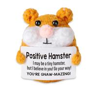 Nhemeylp Mini Funny Positive Hamster Crochet Animals Emotional Support Plush Gifts for Women Girls Teens Friends Knitted Hamster Toy with Positive Card
