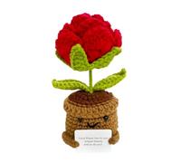 Nhemeylp Positive Crochet Doll, Positive Rose, Positive Flower, Emotional Support Gift with Affirmation Card, Emotional Support Plant Positive Gifts, Knitted Toy Cheering Up Gifts For Women (Red)