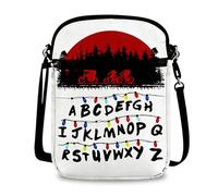 Nhemeylp Stranger Theme Canvas Crossbody Bag - Retro Science Fiction Phone Bag with Patterns & Text - Small Shoulder Bag Adjustable Strap for Men & Women - Mystery Fan Accessory for Travel Daily Use