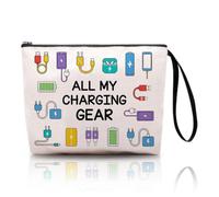 Nhemeylp Travel Cable Organiser Bag, Waterproof Linen Cable Bag with Wrist Strap, Double-Sided Print Charger Bag Cable Tidy Storage for Chargers Cords Power Bank, Tech Gifts for Women Men