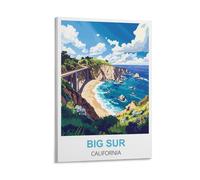 NHGEQAA Big Sur California Vintage Travel Posters 20x30inch(50x75cm) Canvas Wall Art Print Picture