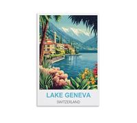 NHGEQAA Lake Geneva Switzerland Vintage Travel Poster 16x24inch(40x60cm) Canvas Wall Art Print Picture