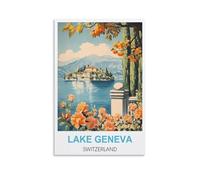 NHGEQAA Lake Geneva Switzerland Vintage Travel Posters 08x12inch(20x30cm) Canvas Wall Art Print Picture