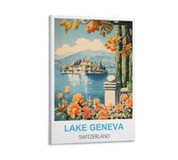 NHGEQAA Lake Geneva Switzerland Vintage Travel Posters 12x18inch(30x45cm) Canvas Wall Art Print Picture