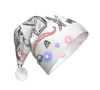 NHGJnk Barber Shop Monochrome Style Print Adult Plush Led Christmas Hat, Lighted Santa Cap With Soft Trim For Christmas Celebration