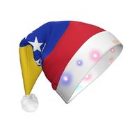NHGJnk Flag Of Venezuela Print Adult Plush Led Christmas Hat, Lighted Santa Cap With Soft Trim For Christmas Celebration