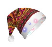 NHGJnk Mexican Folk Art Boho Print Adult Plush Led Christmas Hat, Lighted Santa Cap With Soft Trim For Christmas Celebration