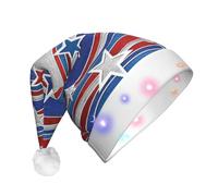 NHGJnk Patriotic Stars Strips Independence Day Print Adult Plush Led Christmas Hat, Lighted Santa Cap With Soft Trim For Christmas Celebration