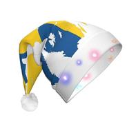 NHGJnk Swedish Flag Map Print Adult Plush Led Christmas Hat, Lighted Santa Cap With Soft Trim For Christmas Celebration