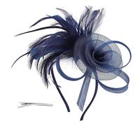 Nhgkju Navy Blue Fascinator for Weddings - Elegant Net & Feather Hair Clip with Bow, Small Royal Blue Fascinators for Women, Vintage Floral Headpiece (6.3x8.6 Inches), Perfect for Bridal, Parties
