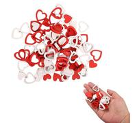 Nhgkju Pack of 100 Wooden Hearts Decoration - Acacia Wood Heart Confetti for Wedding, Valentine's Day (2.1 cm & 1.6 cm, 4 Designs, Red & White) - Romantic Confetti for DIY & Party