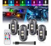 NHHEO 4PCS Wireless LED Strobe Lights with Remote Control, 1 in 4 USB Charging 8 Colors Waterproof for Car Interior LED Light Motorcycles Bike Drone Truck Anti-Collision