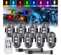 NHHEO 8PCS Wireless LED Strobe Lights with Remote Control, 1 in 4 USB Charging 8 Colors Waterproof for Car Interior LED Light Motorcycles Bike Drone Truck Anti-Collision