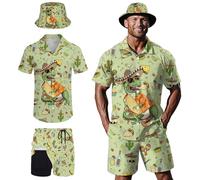 Nhjk Men's Hawaiian Shirt and Short Set, Mexican Taco Dinosaur, XL