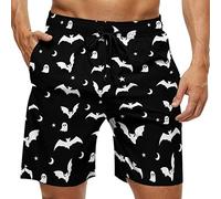 NHJMH Mens Swim Trunks Men Quick Dry Swim Short with Pockets, Halloween Goth Bats and Moon, L