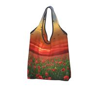 NHJSDLLMNZ Shopping bags foldable Red Poppy Flower Field In Sunset Printed,Shopping Bags Reusable Grocery Bags Foldable Tote Bags Large Capacity Carry Bag