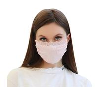 nhju Women Elegant Lace Pearl FaceCovering UK Bridal Face Bandana Ladies Lace Embroidery Adjustable Breathable Reusable Washable Dustproof for Masquerade Wedding Party (Pink)