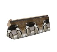 NHKDY African Penguin Cute Leather Triangular Pencil Case,Premium Smooth Zipper Durable Metal Puller,Full-Print Designer Stationery Organizer for School Office