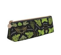 NHKDY Basil Thyme Dill & Rosemary Leather Pencil Case Stationery Organizer Pouch with Zipper Student Middle School College Office