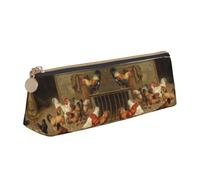 NHKDY Farm Chickens Cute Leather Triangular Pencil Case,Premium Smooth Zipper Durable Metal Puller,Full-Print Designer Stationery Organizer for School Office