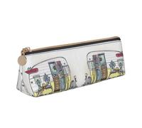 NHKDY Happy Campers Cute Leather Triangular Pencil Case,Premium Smooth Zipper Durable Metal Puller,Full-Print Designer Stationery Organizer for School Office