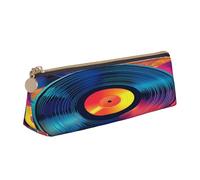 NHKDY Leather Pencil Case Colorful Music Record Vinly CD Pattern Waterproof Pencil Bag for Girls Boys Kids Stationery Organiser Small School Supply Bag for School Office Organiser Bag