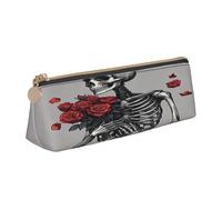 NHKDY Leather Pencil Case Skeletal Red Rose Romantic Waterproof Pencil Bag for Girls Boys Kids Stationery Organiser Small School Supply Bag for School Office Organiser Bag