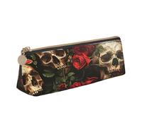 NHKDY Skull and Red Rose Print Pencil Case,Compact Stylish Zipper Leather Pencil Case,Stylish,Portable