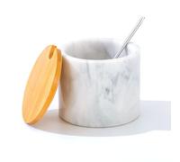 NHKRTE Marble Sugar Jar with Lid and Spoon, 15 Ounce white