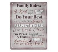 NHKSFBLQ Household Rules Be Kind Hug Often Do Your Best Smile Respect Love Forgive Share Remember You Are Always Loved Metal Tin Sign 8 X 12 in Inspirational Plaque for Office