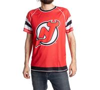 NHL Mens Performance Quick Dry Moisture Wicking Rash Guard Short Sleeve Shirt, New Jersey Devils, XXL