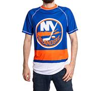 NHL Mens Performance Quick Dry Moisture Wicking Rash Guard Short Sleeve Shirt, New York Islanders, XL