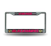 NHL Rico Industries Bling Chrome License Plate Frame with Glitter Accent, Chicago Blackhawks,Team Color,6 x 12.25-inches