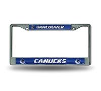 NHL Rico Industries Bling Chrome License Plate Frame with Glitter Accent, Vancouver Canucks Team Color, 6 x 12.25-inches