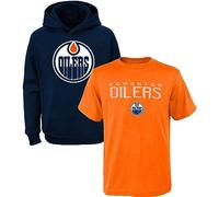 NHL Youth 8-20 Polyester Performance Primary Logo Hoodie & T-Shirt 2 Combo Pack Set, Edmonton Oilers Navy, 10-12