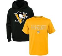 NHL Youth 8-20 Polyester Performance Primary Logo Hoodie & T-Shirt 2 Combo Pack Set, Pittsburgh Penguins, 10-12