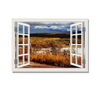 NHLDZYH Inner Frame. Open Window Canvas Wall Art, 3d Window View Poster with Realistic Depth, Framed Landscape Painting for Windowless Bathroom or Office. C07. 80x112cm