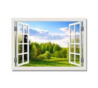 NHLDZYH Inner Frame. Open Window Canvas Wall Art, 3d Window View Poster with Realistic Depth, Framed Landscape Painting for Windowless Bathroom or Office. C08. 80x112cm