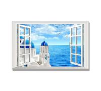NHLDZYH Open Window Canvas Wall Art, 3d Window View Poster with Realistic Depth, Framed Landscape Painting for Windowless Bathroom or Office. A108. 60x96cm. Inner Frame