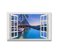 NHLDZYH Open Window Canvas Wall Art, 3d Window View Poster with Realistic Depth, Framed Landscape Painting for Windowless Bathroom or Office. A99. 70x112cm. Inner Frame