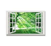 NHLDZYH Open Window Canvas Wall Art, 3d Window View Poster with Realistic Depth, Framed Landscape Painting for Windowless Bathroom or Office. A84. 70x112cm. Inner Frame