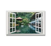 NHLDZYH Open Window Canvas Wall Art, 3d Window View Poster with Realistic Depth, Framed Landscape Painting for Windowless Bathroom or Office. A100. 30x48cm. Inner Frame