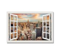 NHLDZYH Open Window Canvas Wall Art, 3d Window View Poster with Realistic Depth, Framed Landscape Painting for Windowless Bathroom or Office. B54. 60x90cm. Inner Frame