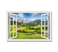 NHLDZYH Open Window Canvas Wall Art, 3d Window View Poster with Realistic Depth, Framed Landscape Painting for Windowless Bathroom or Office. B65. 70x105cm. Inner Frame