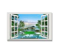 NHLDZYH Open Window Canvas Wall Art, 3d Window View Poster with Realistic Depth, Framed Landscape Painting for Windowless Bathroom or Office. A107. 80x130cm. Inner Frame