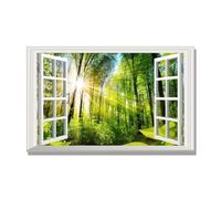 NHLDZYH Open Window Canvas Wall Art, 3d Window View Poster with Realistic Depth, Framed Landscape Painting for Windowless Bathroom or Office. A94. 80x130cm. Inner Frame