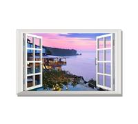 NHLDZYH Open Window Canvas Wall Art, 3d Window View Poster with Realistic Depth, Framed Landscape Painting for Windowless Bathroom or Office. A93. 30x48cm. Inner Frame