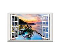 NHLDZYH Open Window Canvas Wall Art, 3d Window View Poster with Realistic Depth, Framed Landscape Painting for Windowless Bathroom or Office. A86. 60x96cm. Inner Frame